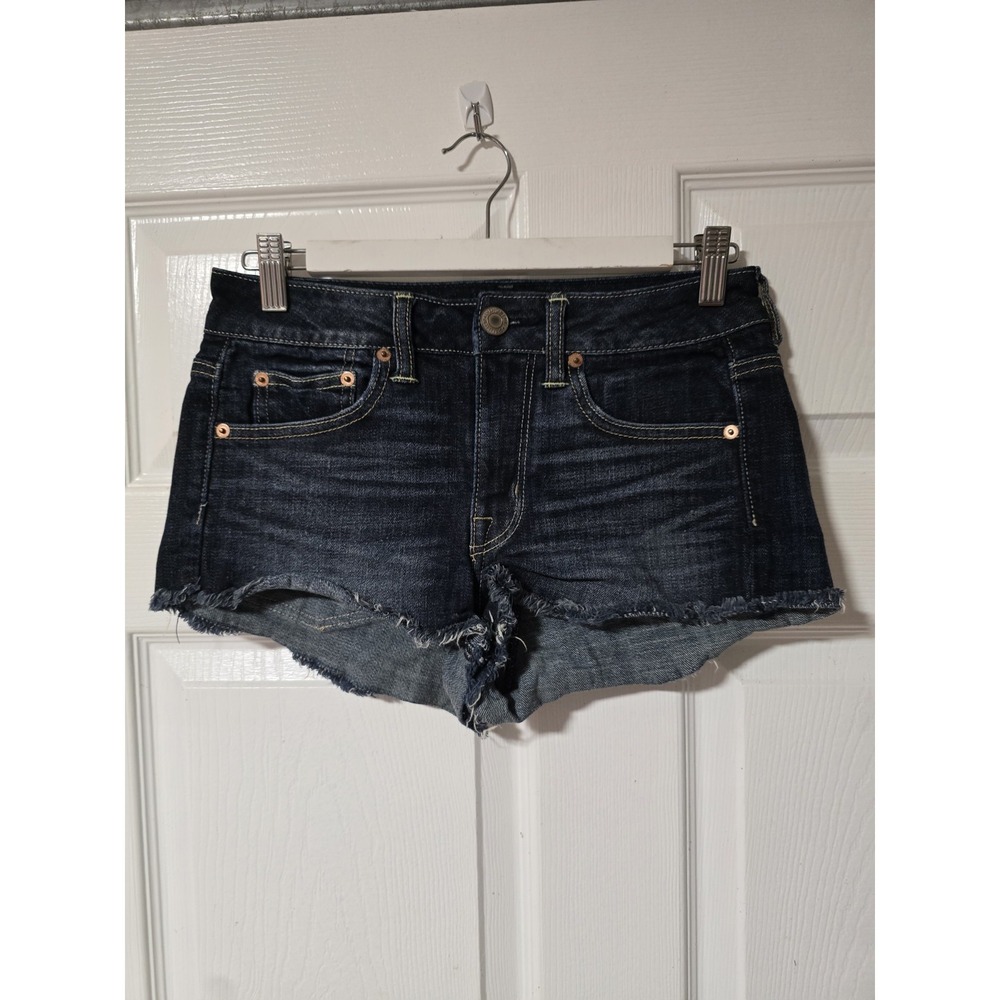 American Eagle Auth Y2K Micro Denim Cutoff Shorts Low Rise Distressed Size 4